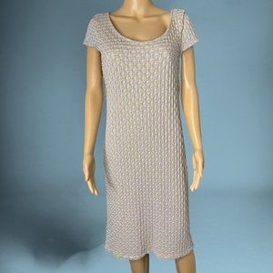 Sharagano Shift Midi Dress Size 16 Gray Yellow Stretch Sleeveless
